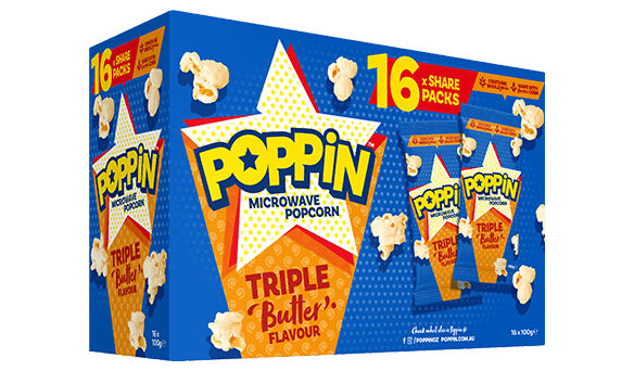 Poppin Microwave Popcorn Triple Butter 16 x 100g